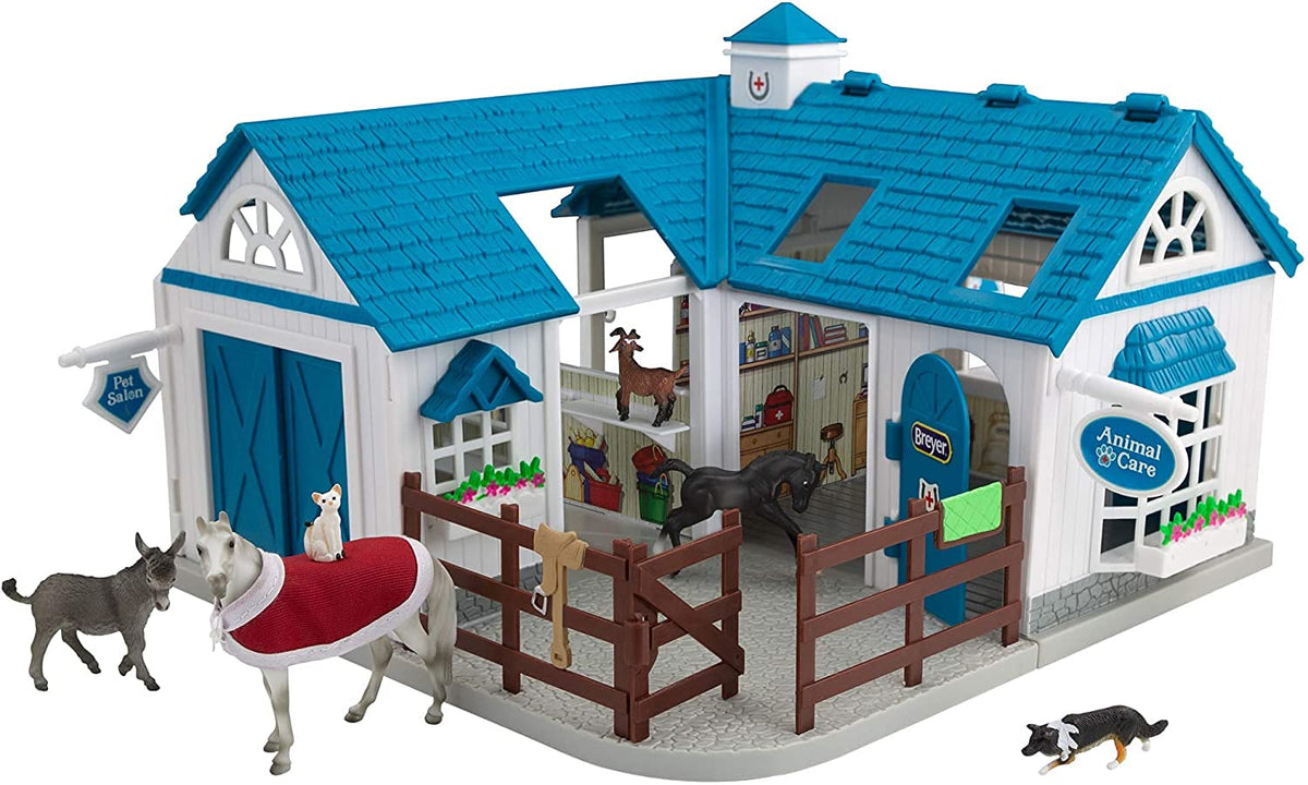 Breyer Stablemates Deluxe Animal Hospital | Juego de 10 Piezas | Escala 1:32 | 11.4 Pulgadas de Largo x 7.7 Pulgadas de Ancho x 9.2 Pulgadas de Alto, Modelo #59214, Azul