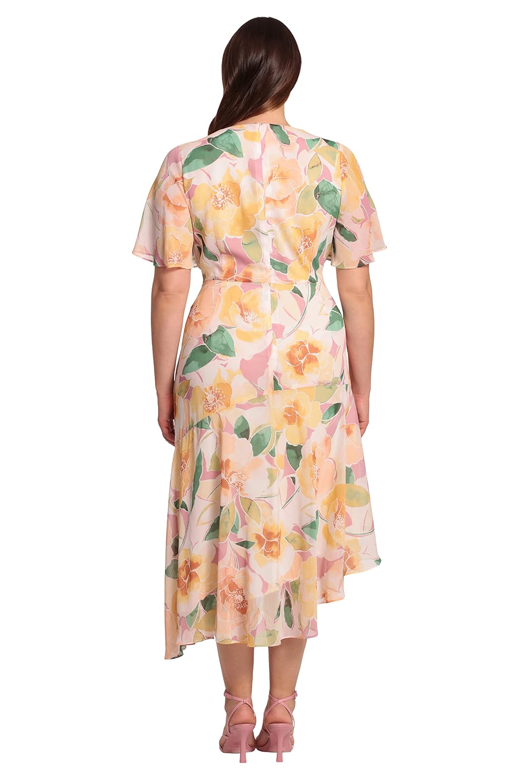 Maggy London - Vestido de Manga Corta con vuelos y Acampanados para Mujer con Dobladillo asimétrico