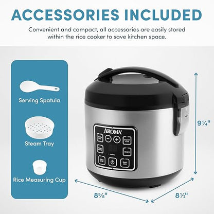 Aroma Housewares ARC-914SBD Digital Cool-Touch Rice Cooker and Food Steamer with Stainless Steel Exterior, Silver