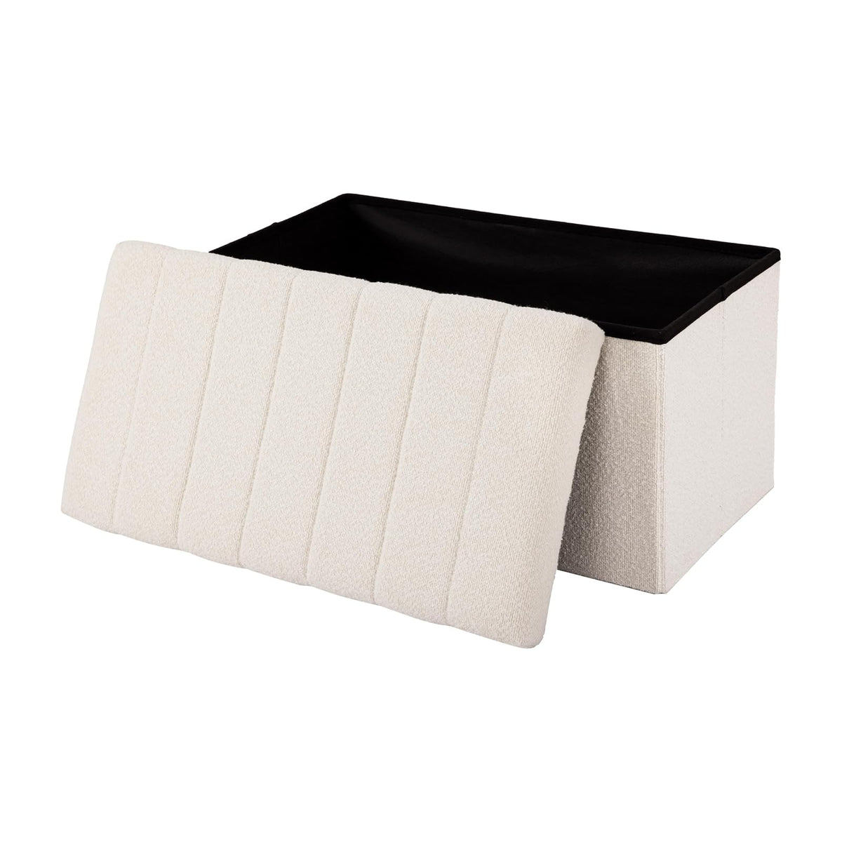 Seville Classics Cushioned Fabric Ottoman Hidden Storage Chest Footrest Chair, Padded Seat for Bedroom, Dorm, Loft, Living Room, Entryway, Hallway, White Boucle, 30" Bench