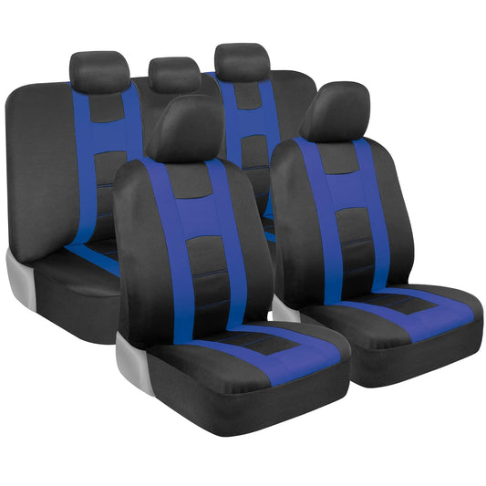 BDK - Juego completo de fundas para asientos de automóvil CarXS Forza Blue, fundas para asientos delanteros bicolores con funda de asiento trasero a juego para automóviles, protectores de asiento de automóvil de politela con diseño de banco dividido, fundas p