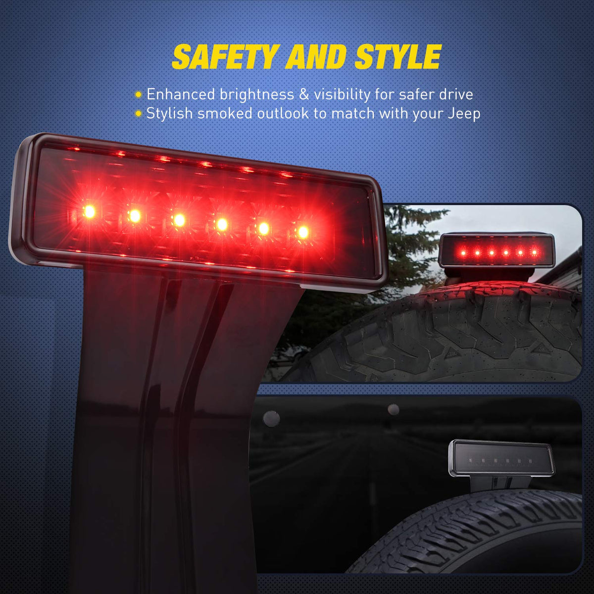 Nilight Tercera Luz de Freno LED de Montaje Alto TL-30, Lente Ahumada, para Jeep Wrangler JK 2007-2018