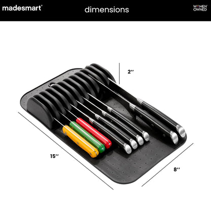 Madesmart Antimicrobial Classic - Alfombrilla de cuchillo grande de agarre suave, cajón antideslizante, organización del hogar de larga duración, certificado por la EPA, carbono premium