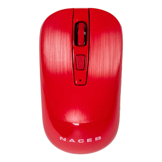 Naceb Technology Mouse Inalámbrico 2.4G NA-0137R - Diseño Clásico y Funcional, Control Preciso, Incluye 2 Pilas AA - Rojo