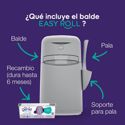 Litter Genie Bote Easy Roll Incluye 1 Recambio de Larga duración Que Puede durar hasta 6 Meses, una Pala y un Soporte para Pala