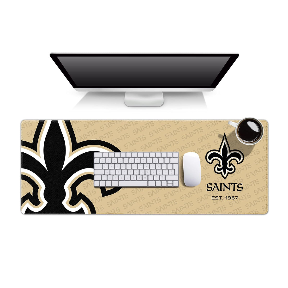 YouTheFan Tapete para Escritorio NFL con Logo de tu Equipo - 30.5 x 80 cm - New Orleans Saints