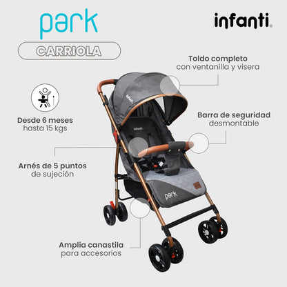 INFANTI | Carriola Para Bebe Modelo PARK | Ideal Para Bebes De 6 Meses En Adelante | Ligera Y De Facil Plegado | Color Gris