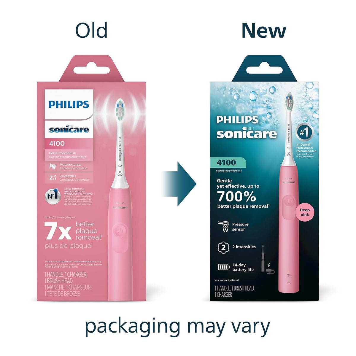 PHILIPS - Cepillo de dientes eléctrico Sonicare 4100, cepillo de dientes eléctrico recargable con sensor de presión, rosa intenso HX3681/26