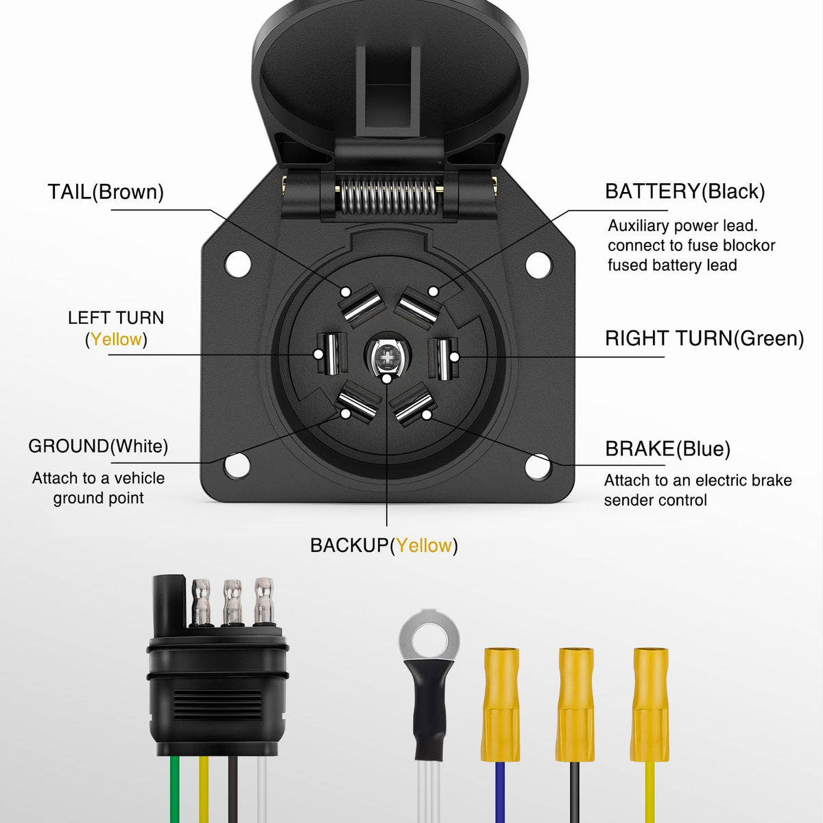 Nilight Conector de Luces de Remolque de 4 a 7 Vías, en Línea, 50051R