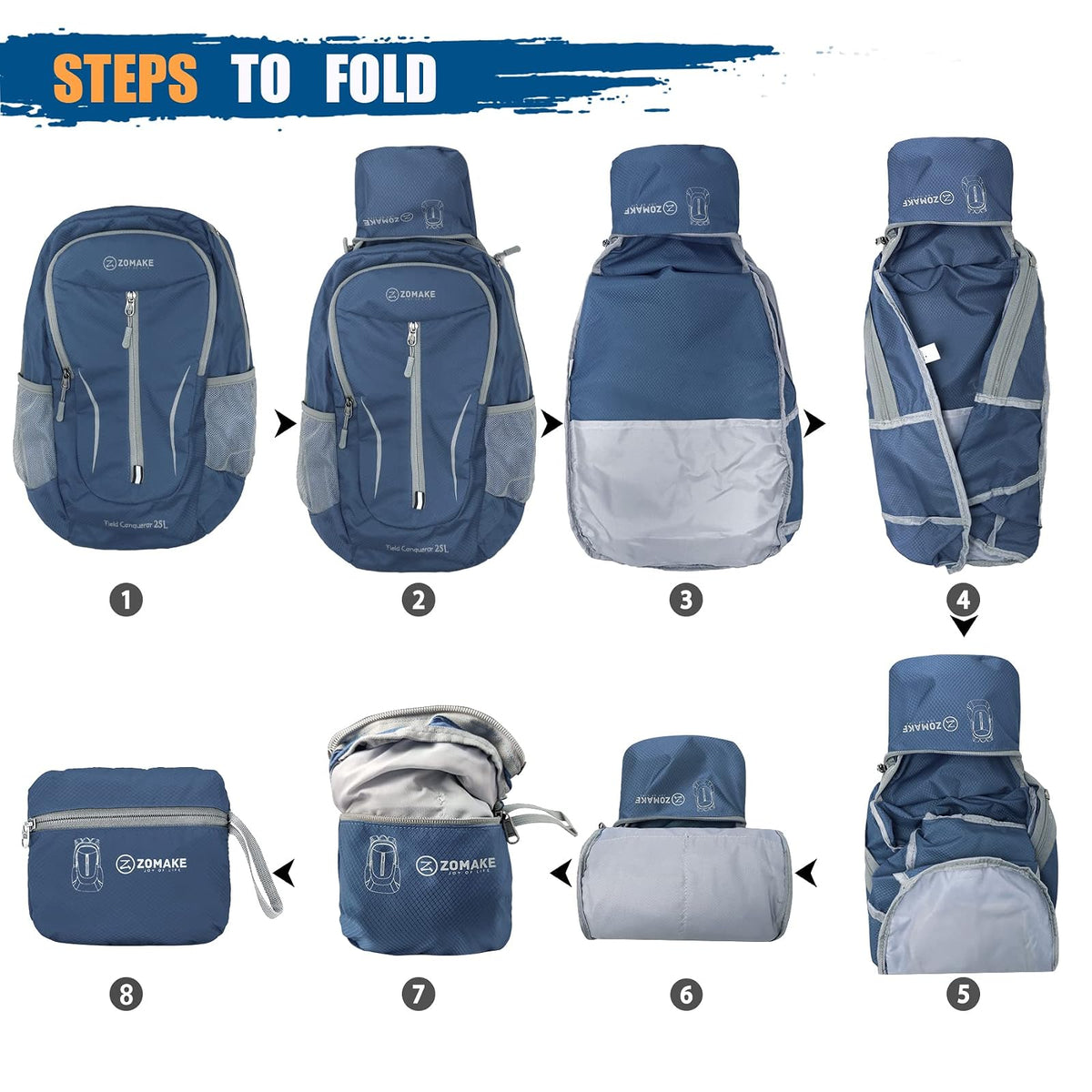 ZOMAKE Ultra Liviana Mochila Plegable, Resistente al Agua 25L Mochila para Empacar para Mujeres y Hombres al Aire Libre