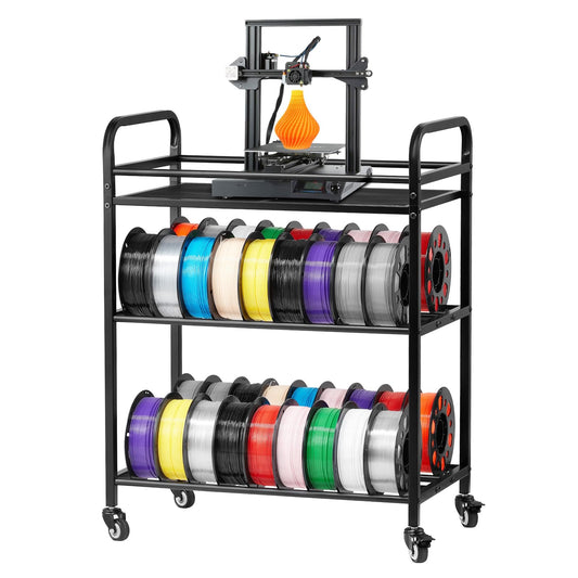 VEVOR Estante de Almacenamiento de Filamentos de 3 Niveles para Impresión 3D Soporte de Metal para Bobinas de Filamento con Ruedas 680 x 400 x 880 mm para Estudios, Talleres, Oficinas, Negro