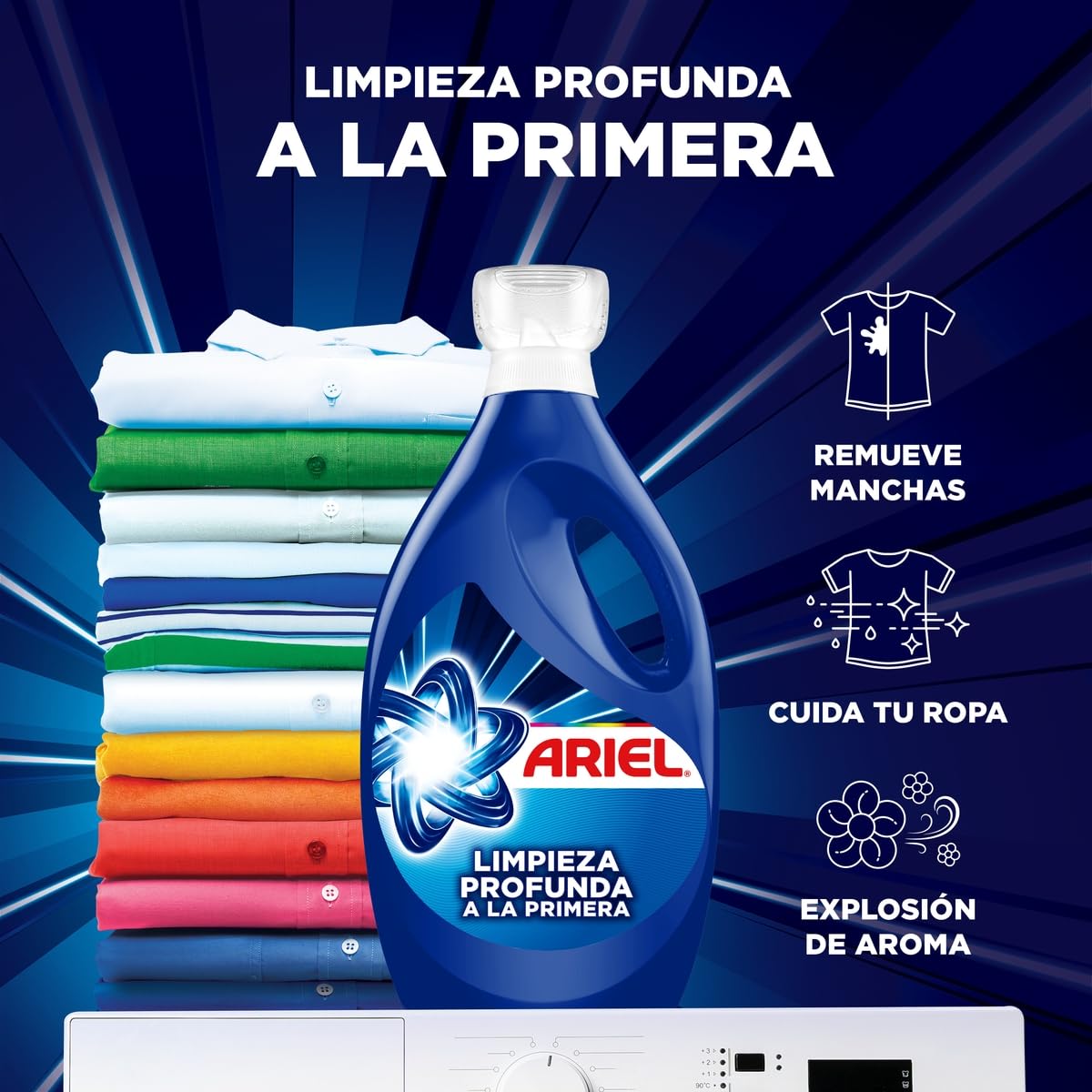 Ariel Limpieza Profunda Detergente Líquido, Jabón Líquido para Ropa 4.8L