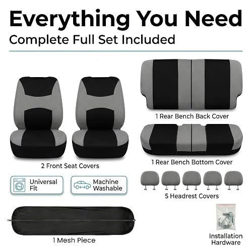 FH GROUP FH-FB030217-COMBO Light & Breezy Gray/Black Cloth Seat Cover Set Airbag & Split Ready- Fit Most Car, Truck, SUV, or Van