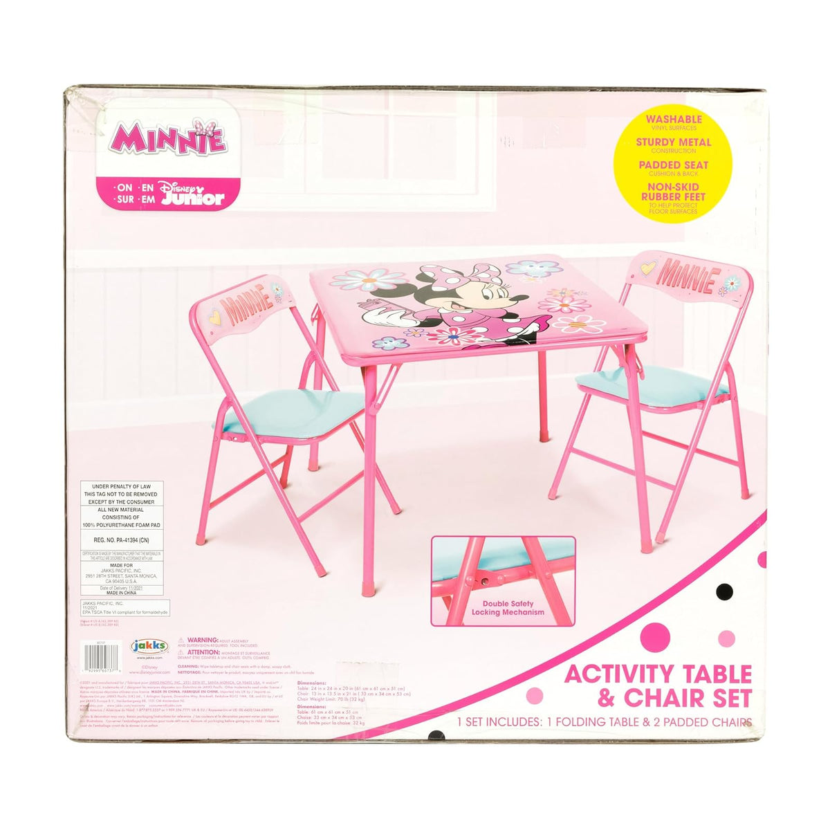 Minnie Mouse Juego de Mesa y sillas para niños y niños pequeños de 36 Meses hasta 7 años, Incluye: 1 Mesa (24 Pulgadas de Largo x 24 Pulgadas de Ancho x 20 Pulgadas de Alto), 2 sillas (13 Pulgadas de