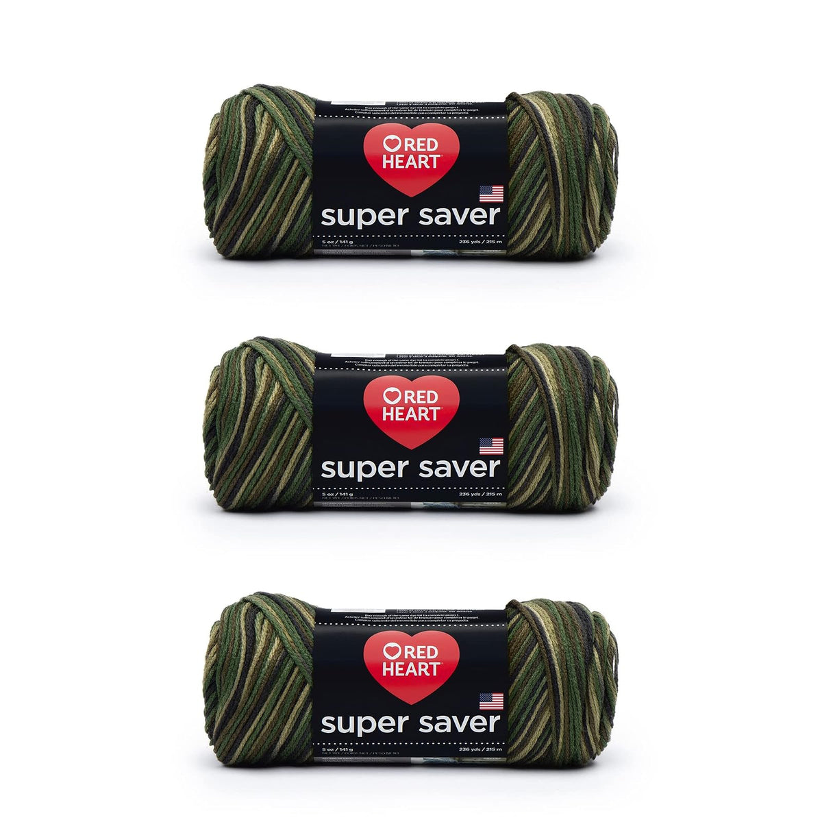 Red Heart Super Saver Estambre Acrílico, Paquete de 3 - Camuflaje