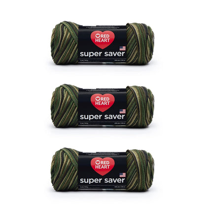 Red Heart Super Saver Estambre Acrílico, Paquete de 3 - Camuflaje