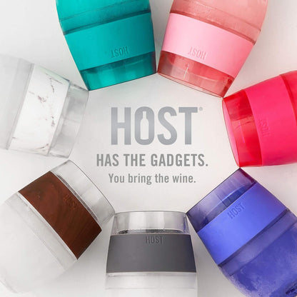 HOST - Juego de 4 vasos de refrigeración de plástico con aislamiento de doble pared congelable con gel congelador, copas de vino para vino tinto y blanco, 8.5 onzas, varios colores translúcidos