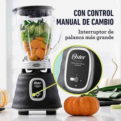 Oster Licuadora Clásica 1000 W 3 Velocidades con Vaso de Vidrio | Prepara sopas y recetas frías, cuchilla trituradora de hielo, acople metálico y motor reversible, palanca, BLSTBESTE-013