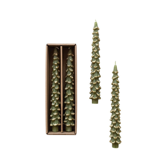 Creative Co-Op Velas Cónicas Decorativas, Juego de 2 - Oro - Evergreen - 10 inches