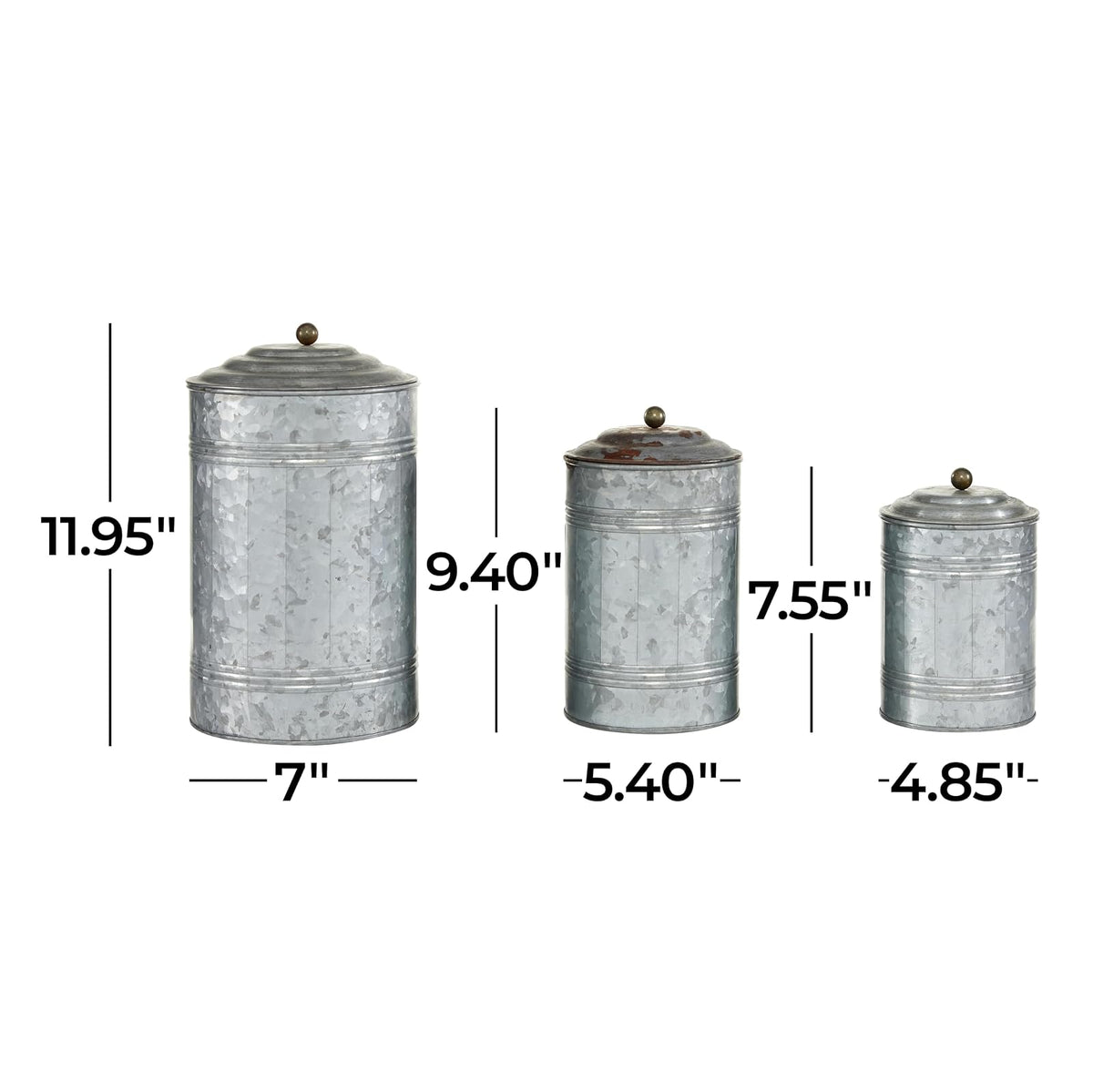 Deco 79 Metal Galvanized Canister, 11 by 9 by 7-Inch, Set of 3