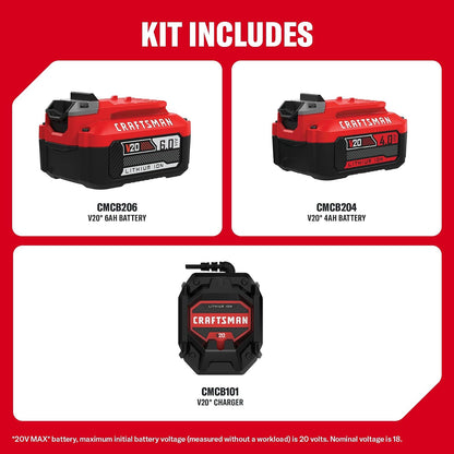 Craftsman Batería 20V 4.0Ah CMCB204-2CK | 2 unidades, iones de litio con cargador, celdas de alto rendimiento