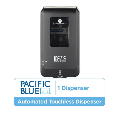 Georgia-Pacific (53590) Pacific Blue Dispensador de jabón ultra automatizado, negro, montado en la pared, fácil de instalar y mantener, pilas incluidas