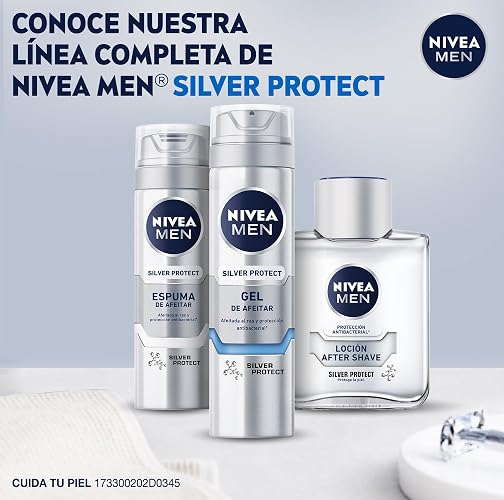 NIVEA MEN Loción Aftershave Silver Protect (100ml) Antibacterial con Iones de Plata Después Afeitado con Manzanilla y Pro Vitamina B5