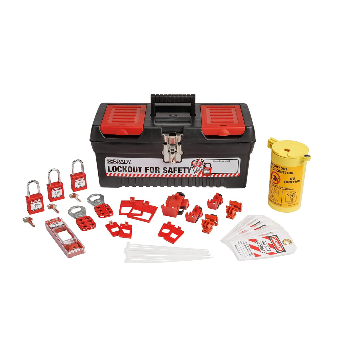 Brady Kit de Bloqueo Eléctrico LOTO - Hasps, Candados Multipolo, Etiquetas, Cable y Candados de Seguridad Roja
