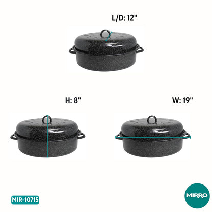 MIRRO - Asador ovalado esmaltado de 15 pulgadas con tapa, color negro