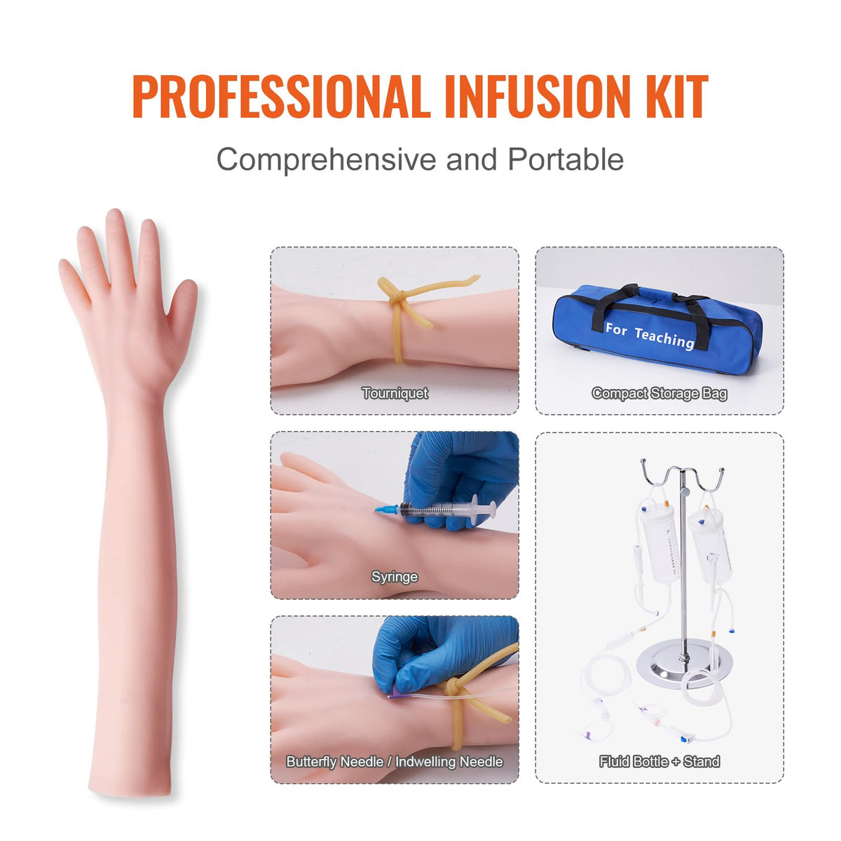 VEVOR Kit de Práctica de Flebotomía Venipuntura de Látex 12 Pcs Modelo Avanzado de Punción Venosa del Brazo 55x11x8cm Kit de Brazo de Práctica Intravenoso para Médico Aprendiz de Inyección Intravenosa