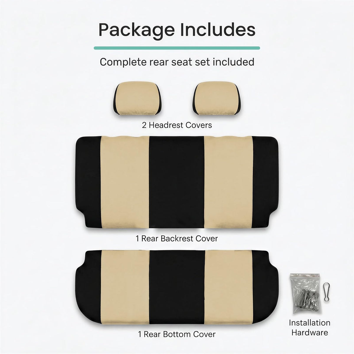 FH Group Funda Universal para Asiento de Automóvil de Banco sólido para reposacabezas Desmontables, Ajuste Universal para Automóviles, Camiones y SUV (Beige/Negro)