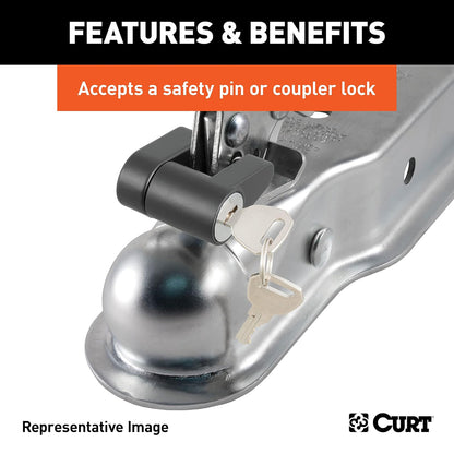 CURT 25105 Acoplador de Remolque de Lengua Recta para Canal 2-1/2 in, Bola 1-7/8 in, Zinc Transparente