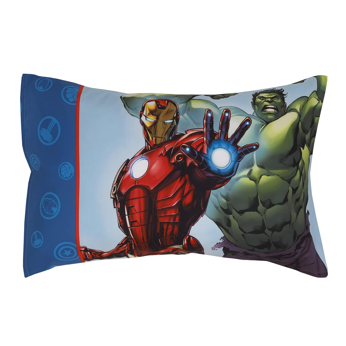 Disney Marvel Avengers Fight The Foes, Juego de Cama, 4 Piezas, Color Azul, Rojo, Verde Hulk, Iron Man, Thor, Capitán América, edredón, sábana Bajera Ajustable, sábana y Funda de Almohada Reversible