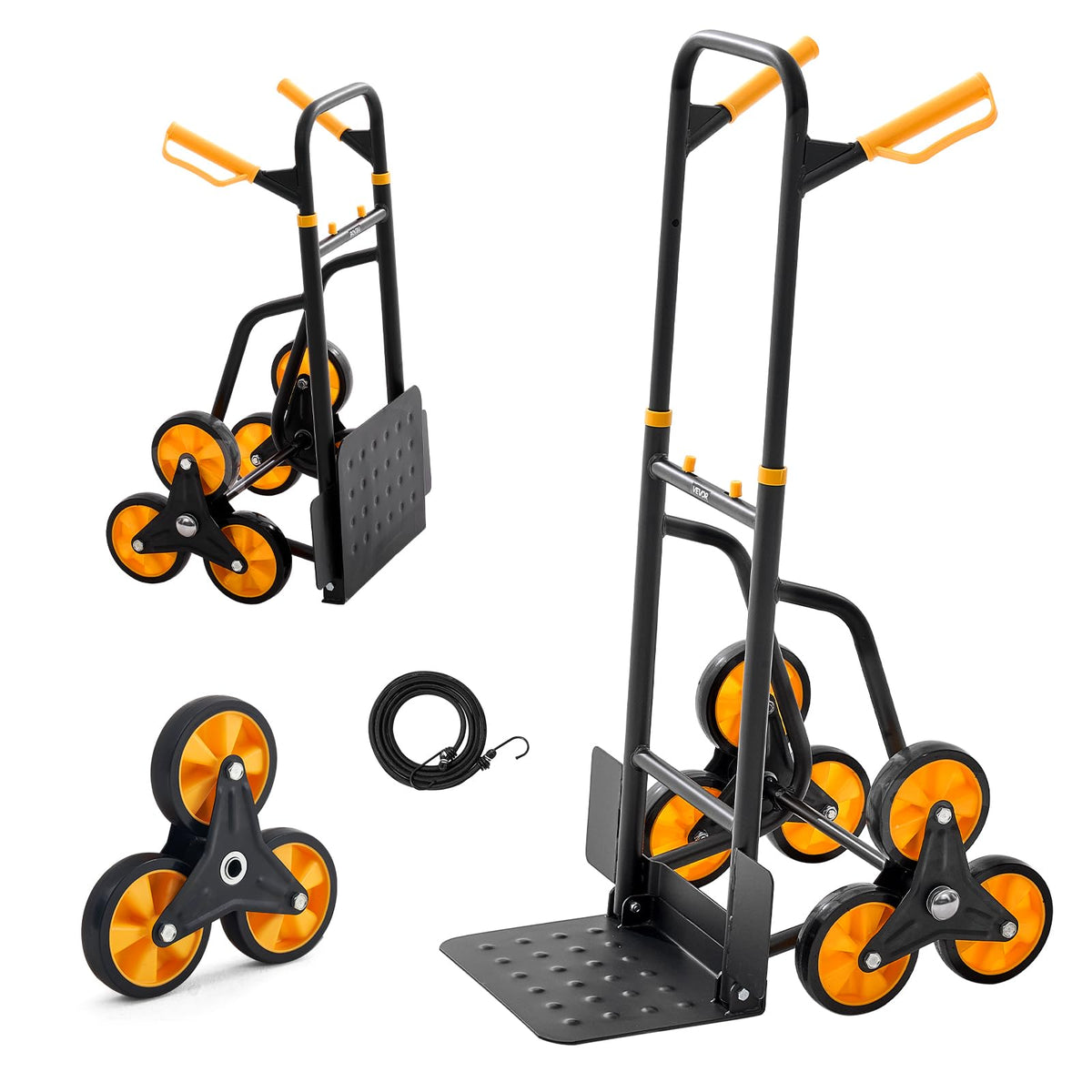 VEVOR Carretilla para Subir Escaleras Carga de 200 kg, Carro de Escalera Plegable con Asa Telescópica, 6 Ruedas y 2 Cuerdas Elásticas, para Transporte, Almacén, Centro Comercial, Mudanzas, Oficina