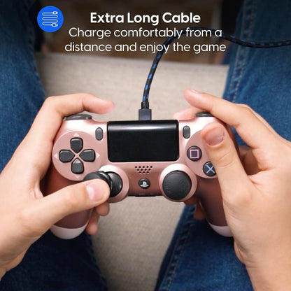 TalkWorks Cable de Carga Micro USB PlayStation 4 | 6 pies, negro, paquete de 3, carga rápida, cubierta trenzada