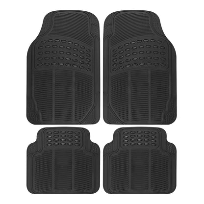 BDK todo tipo de clima alfombrillas de goma para automóvil SUV y camión - Set de 4 piezas (parte delantera y trasera), ajustable, resistente protección (Negro)