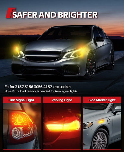 Torchbeam 3157 LED Bulbs, Amber Yellow LED Turn Signal Lights Bulbs, 400% Brighter 3156 3057 3457 4157 LED Bulb with Projector Replacement for Directional Blinker Parking Side Marker Lights
