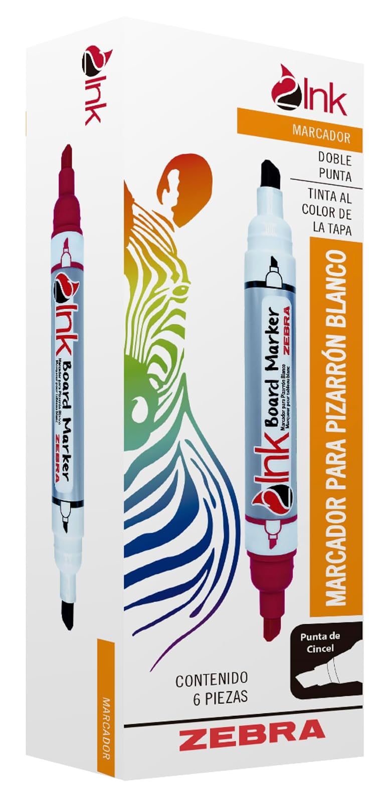 Zebra Marcador para Pizarrón 2ink Doble Punta Negro/Azul, Caja de 6 Piezas