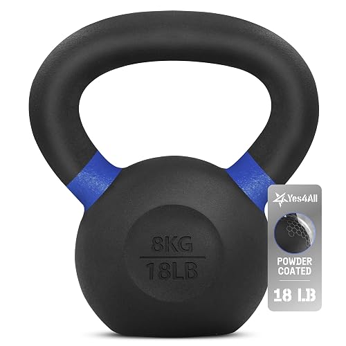 Yes4All Pesas Rusas para Ejercicio de Hierro Fundido con Revestimiento en Polvo, 4-32 kg o 9-71 lb Pesa Rusa, 4 6 8 10 12 14 16 20 24 32 Kgs Kettlebell en casa y Entrenamiento de Fuerza