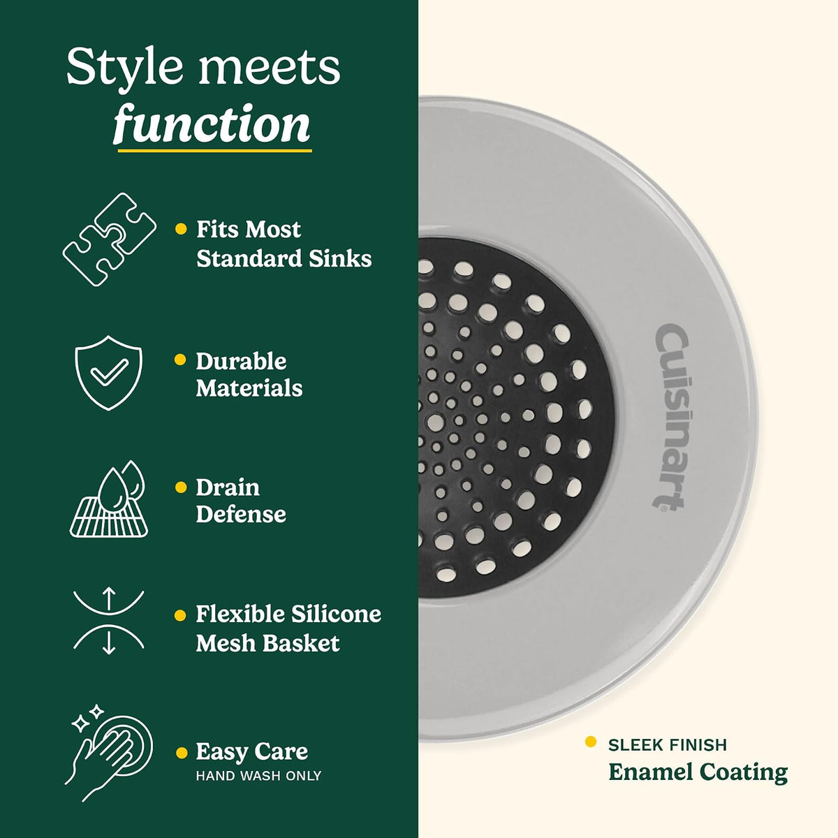 Cuisinart - Coladores de fregadero - Paquete de 2 coladores de drenaje para fregadero de cocina y colector de alimentos con borde de acero inoxidable recubierto de esmalte y base de silicona, se