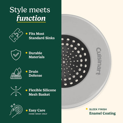 Cuisinart - Coladores de fregadero - Paquete de 2 coladores de drenaje para fregadero de cocina y colector de alimentos con borde de acero inoxidable recubierto de esmalte y base de silicona, se