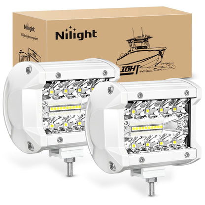 Nilight Marine - Juego de luces LED de navegación, 2 unidades de 4 pulgadas con puntos blancos de inundación, iluminación de muelle para cubierta de barco de Ponton, para pesca nocturna, puerto de