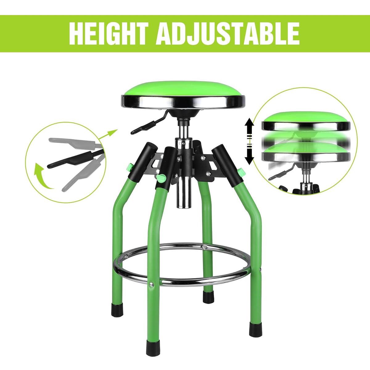 WORKPRO - Taburete de Bar de cochera, Taburete hidráulico Ajustable de Alta Resistencia, 29 a 33 86 Pulgadas, Capacidad de 350 Libras, Verde