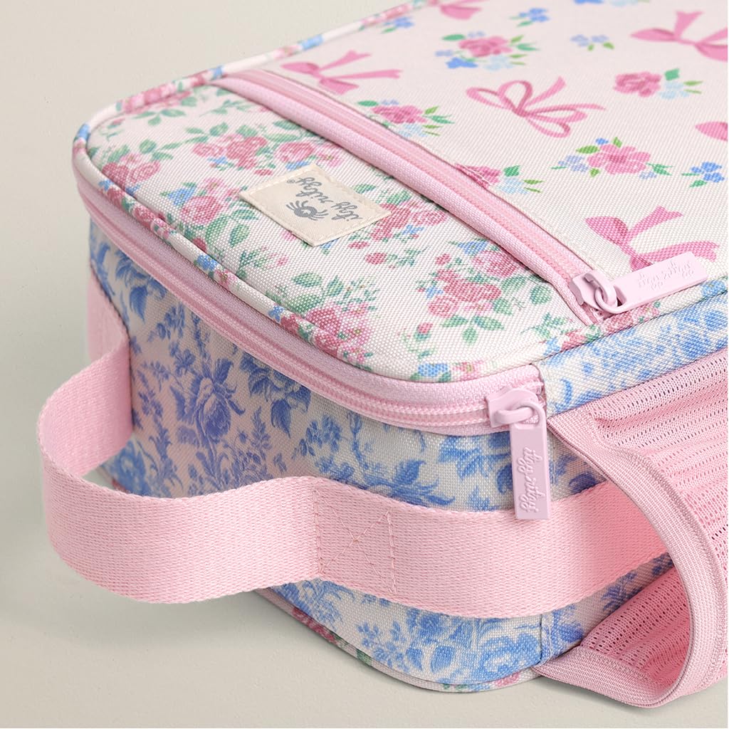 Itzy Ritzy - Fiambrera para niños pequeños - La lonchera para niños está aislada e incluye soporte para botellas de agua más 2 bolsillos, duradera y fácil de limpiar (cintas y rosas)
