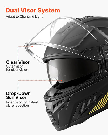 VEVOR Casco de Moto Integral Talla L, Casco Integral para Motocicleta con Visera Doble, Carcasa de ABS, Ligero y Cómodo para Adultos, para Motocross y Motociclismo Urbano, Homologado por Dot y ECE