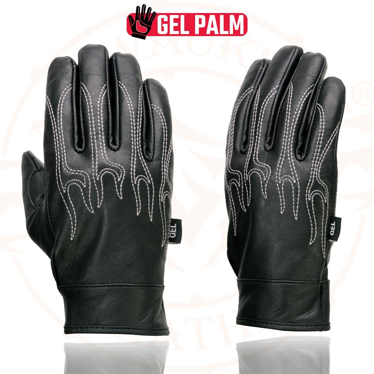 Milwaukee Leather SH820 - Guantes de mano de cruising de piel negra con palma de gel para hombre, talla M