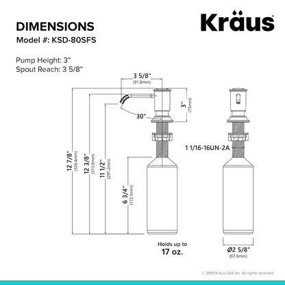 Kraus KSD-80SFS - Dispensador de jabón y loción de Cocina en Acero Inoxidable sin Puntos