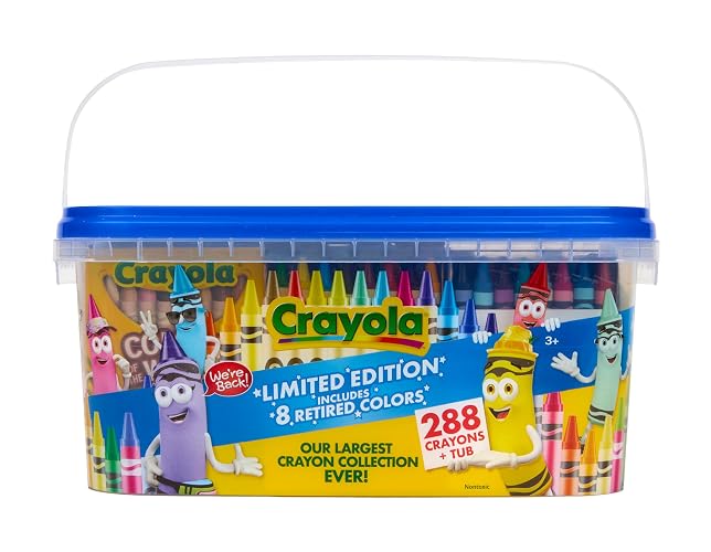 Crayola - Tina de lápices de colores de edición limitada (288 quilates), lápices de colores a granel para niños, suministros de arte para el aula para preescolar y jardín de infantes, esenciales para