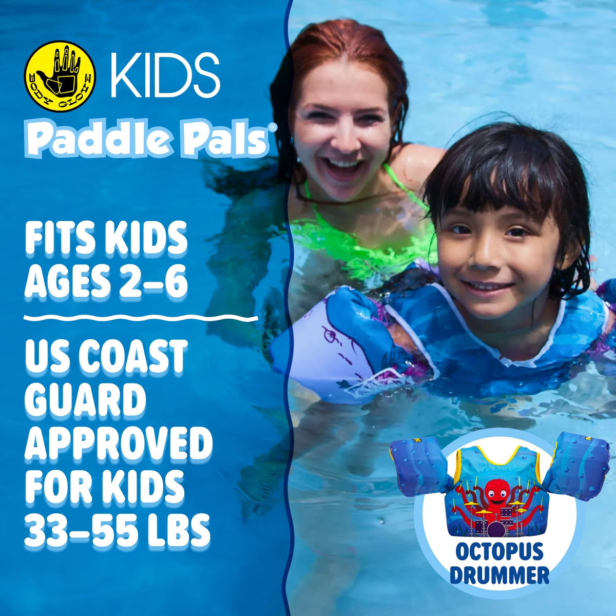 Body Glove Paddle Pals - Chamarra para Aprender a Nadar, Chaleco Salvavidas, el más Seguro de EE.UU. Ayuda para Aprender a Nadar, aprobada por la Guardia Costera