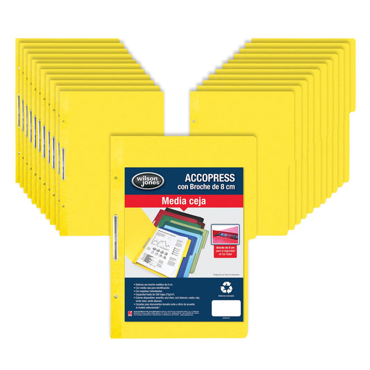 Wilson Jones/Carpeta Accopress Folder con Broche de 8 cm. 300 Hojas. Amarillo 140 pzas. Oficio. P4563